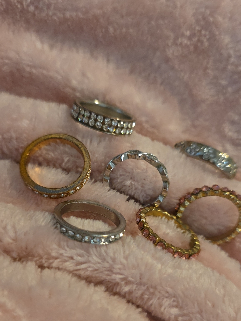 Crystal-Embellished Mixed Metal Stackable Rings - Gold & Silver